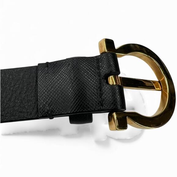 Salvatore Ferragamo Gancini belt gold black classic logo luxury womens XS 24-26 - Picture 3 of 7